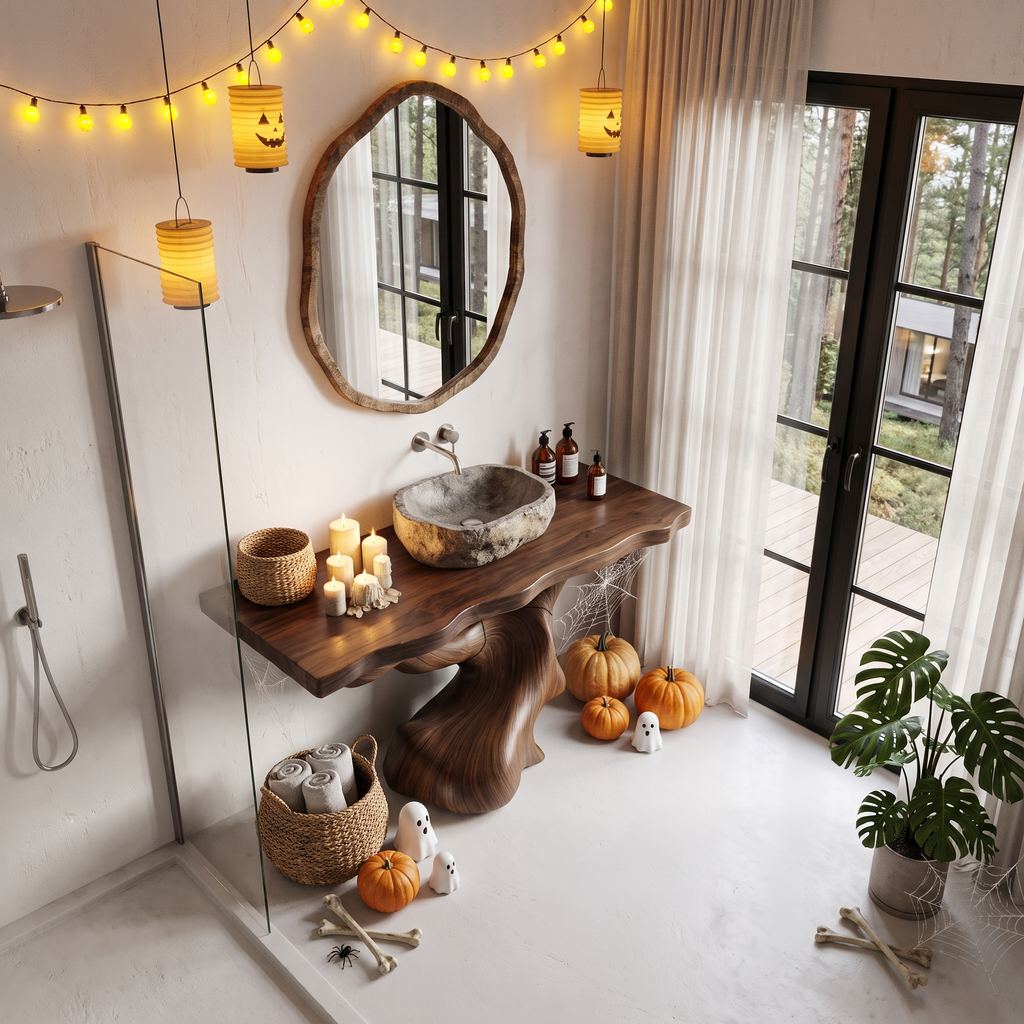 Organic Halloween Sculptural Bathroom Vanity With Twisted Tree Form For Bathroom