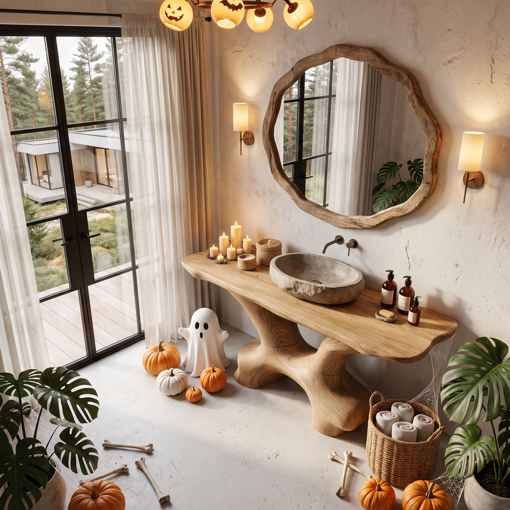 Modern Halloween Statement Bathroom Vanity With Sculptural Branch Frame For Bathroom