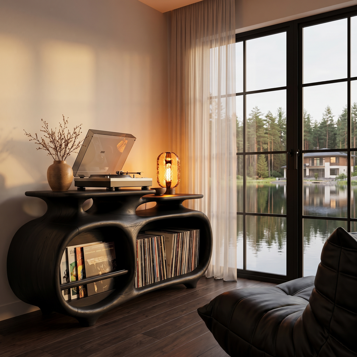 Minimalist Vinyl Console With Soft Continuous Curves For Hallway