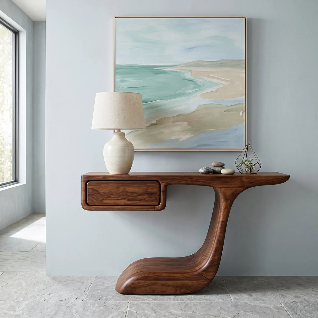 Modern Curved Console Table With Drawer For Entryway