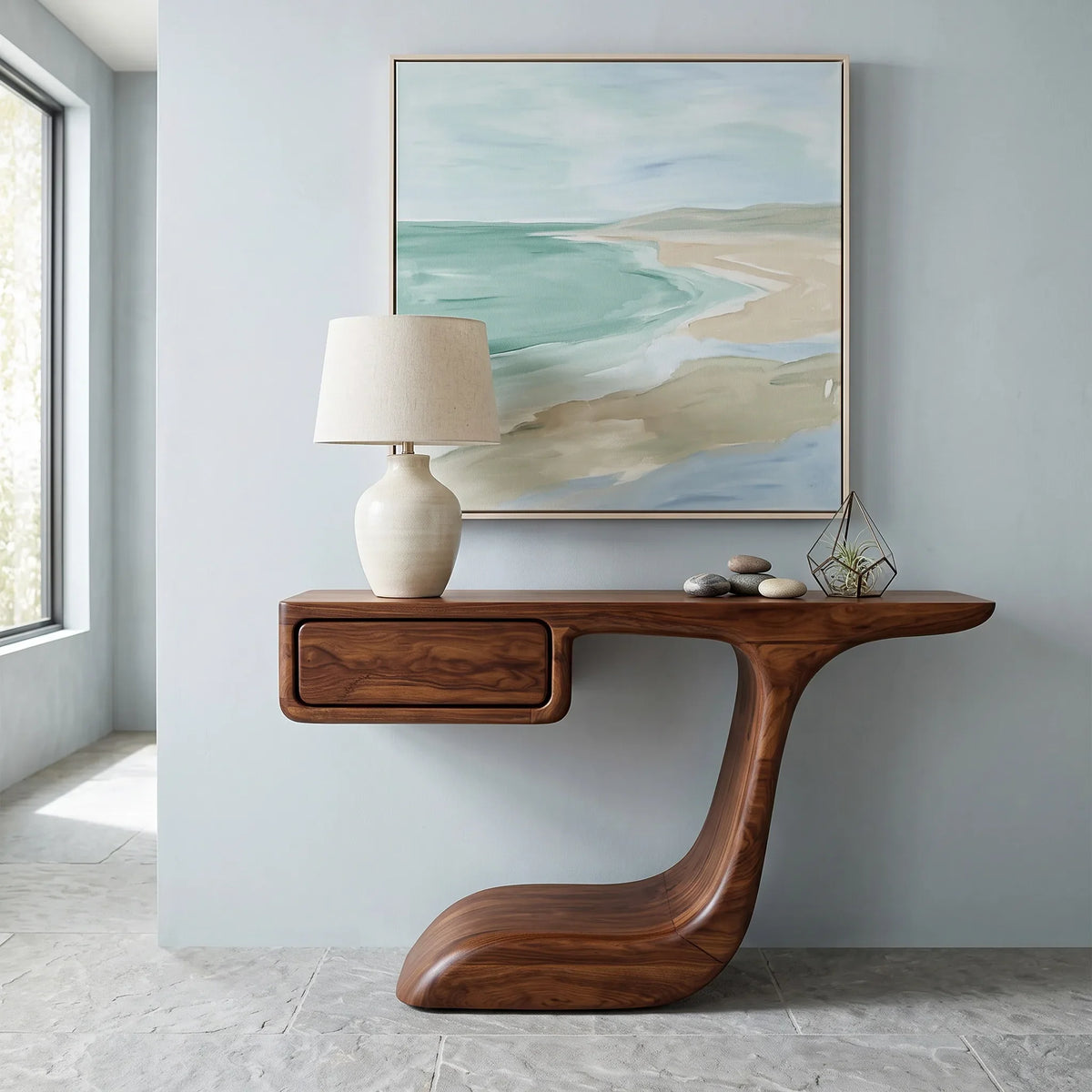 Modern Curved Console Table With Drawer For Entryway