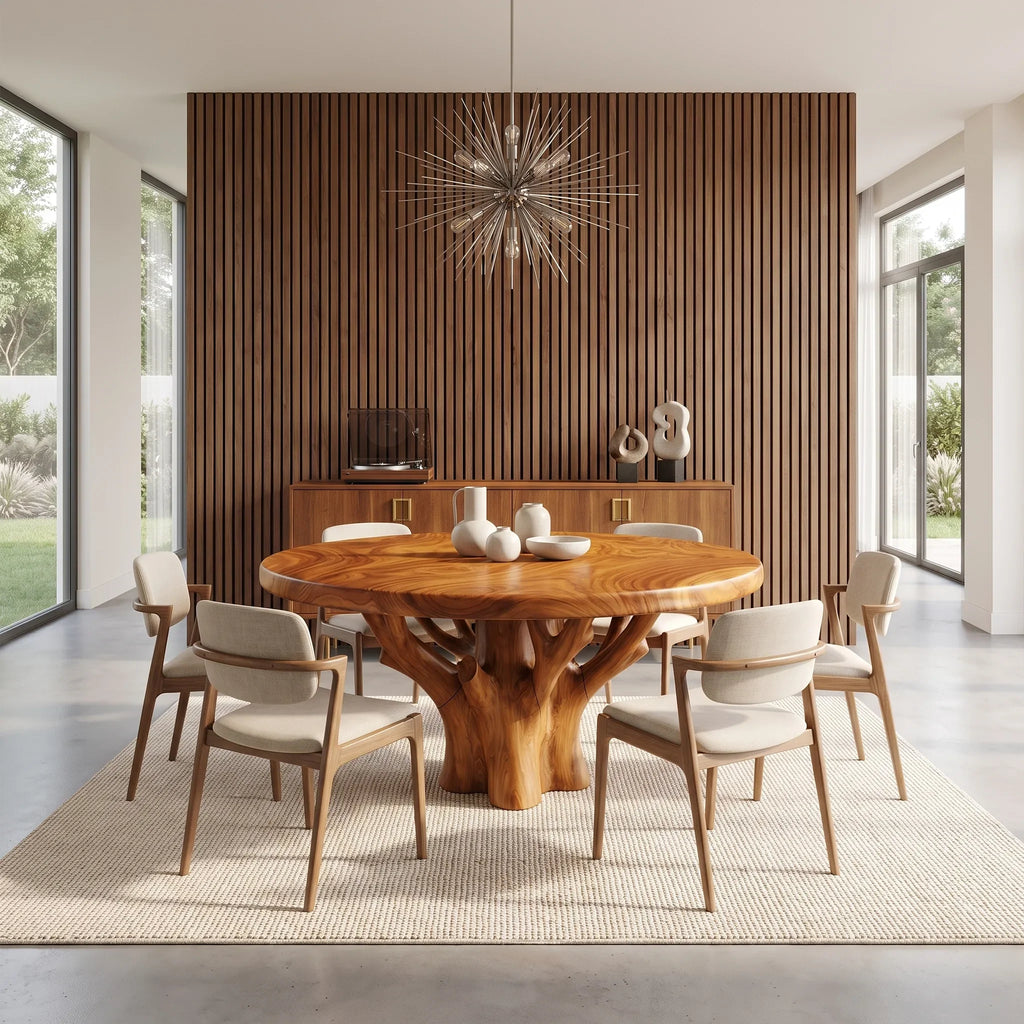 Cozy Round Dining Table Wooden Dining Table Modern Dining Table Tree Base For Dining Room