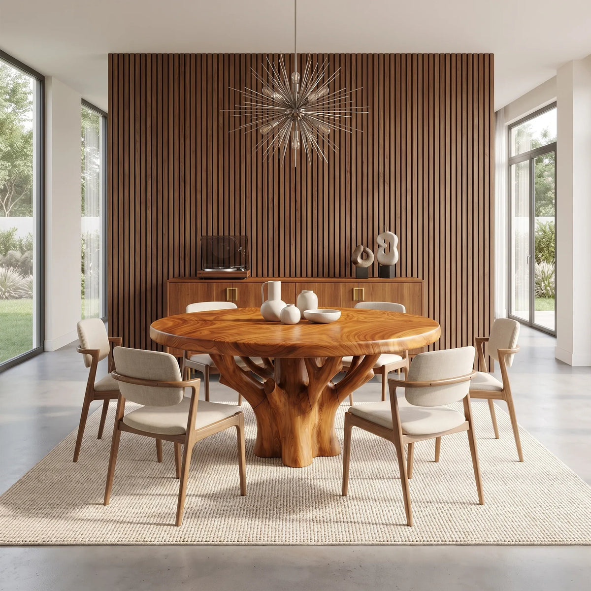 Cozy Round Dining Table Wooden Dining Table Modern Dining Table Tree Base For Dining Room