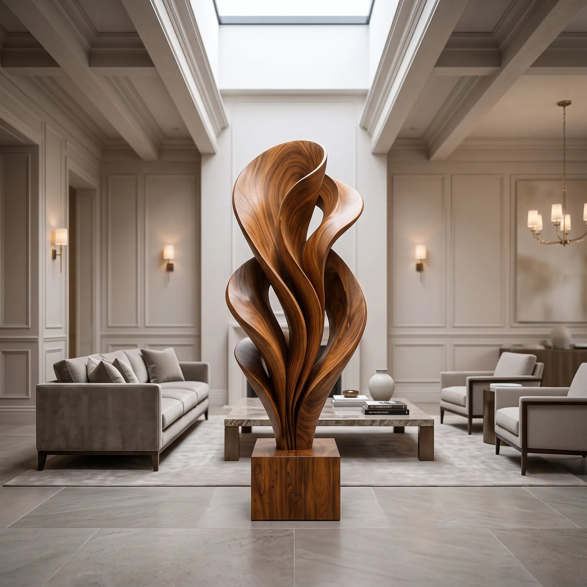 Rustic Organic Leaf Wood Sculpture For Outdoor Garden Decor