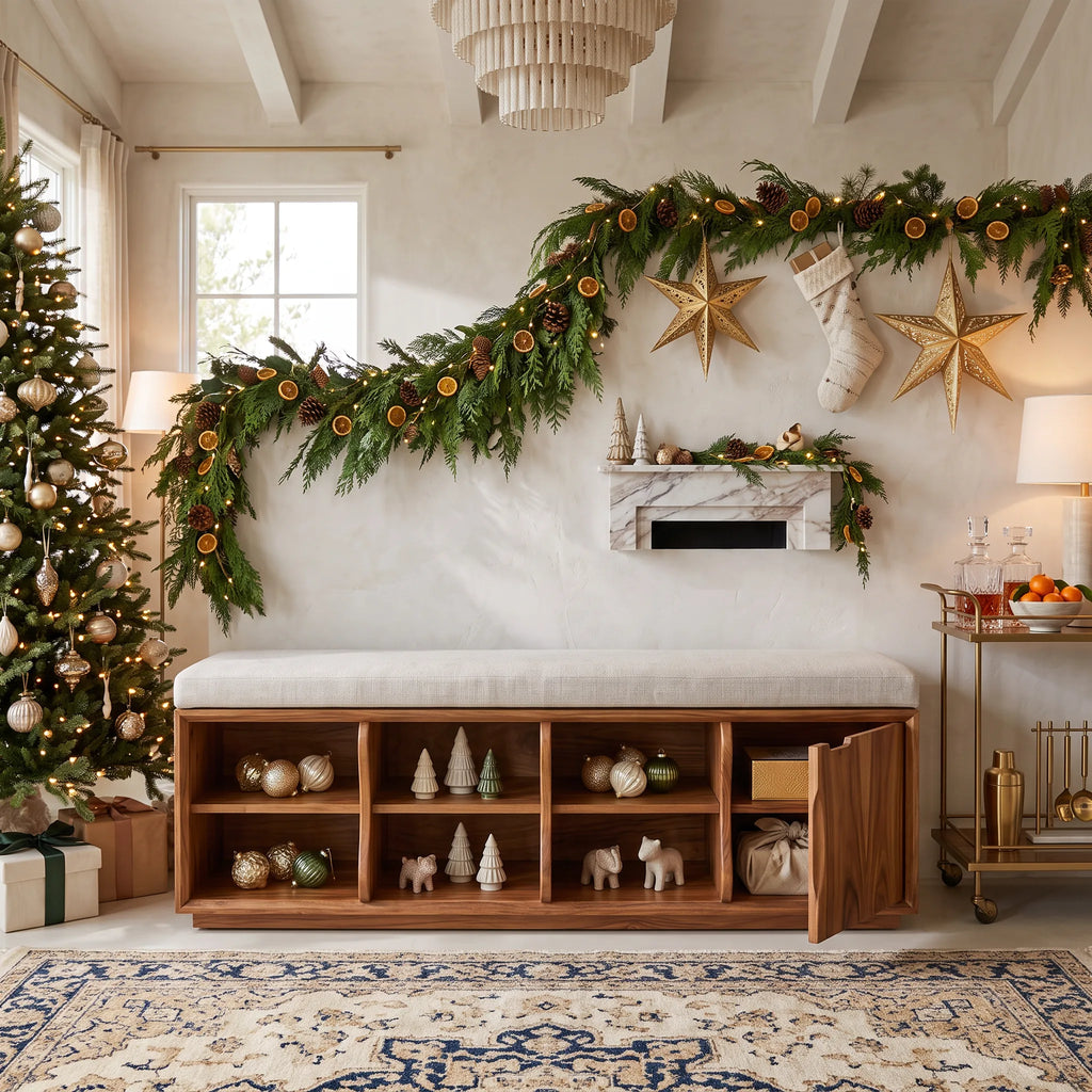 Rustic Christmas Bedroom Storage Bench Reindeer Ornament