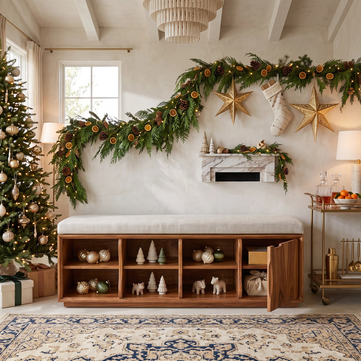 Rustic Christmas Bedroom Storage Bench Reindeer Ornament