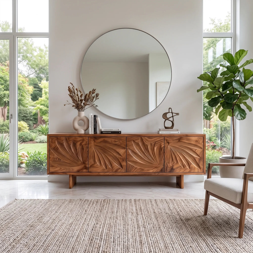 Serene Sideboard Dining Room Sideboard Cabinet Modern Sideboard Leaf Carving For Living Room