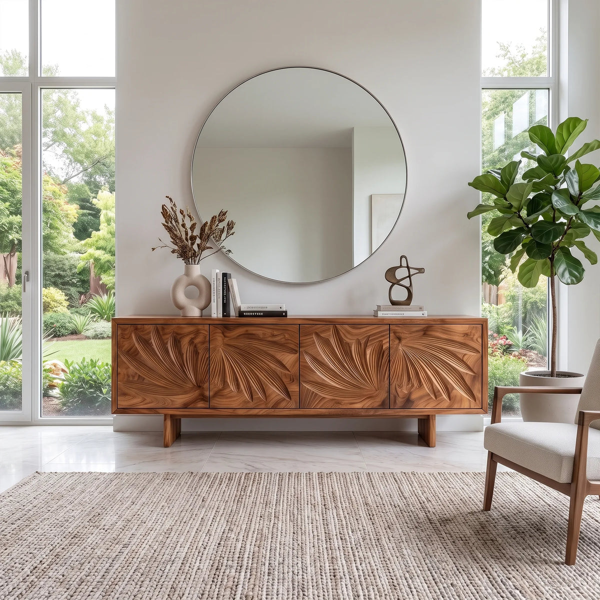 Serene Sideboard Dining Room Sideboard Cabinet Modern Sideboard Leaf Carving For Living Room