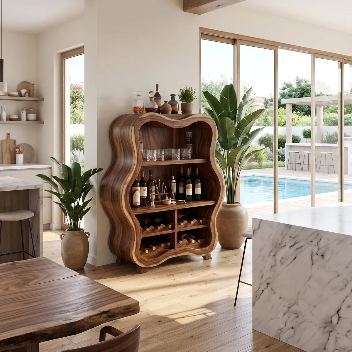 Organic Modern Wine Bar Cabinet Living Room