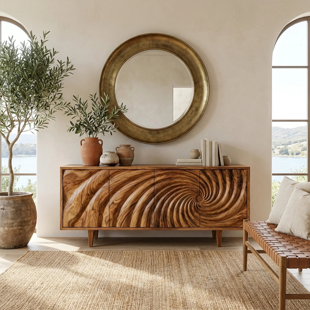 Sculptural Sideboard Dining Sideboard Cabinet Buffet Cabinet Spiral Carved Front For Dining Room