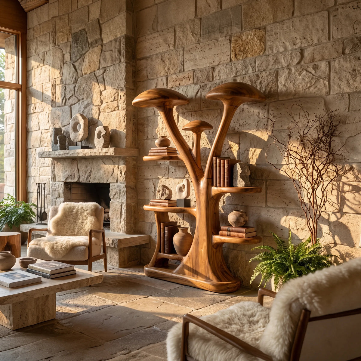 Organic Curved Mushroom Bookshelf Modern Bedroom Nook