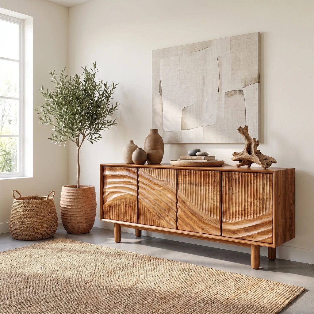 Textured Sideboard Sideboard Cabinet Modern Sideboard Wave Carved Doors For Living Room