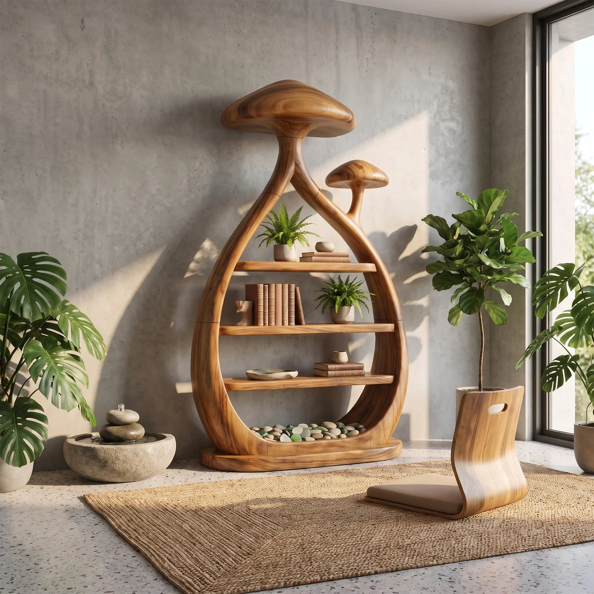 Modern Freestanding Mushroom Bookshelf Bright Living Room
