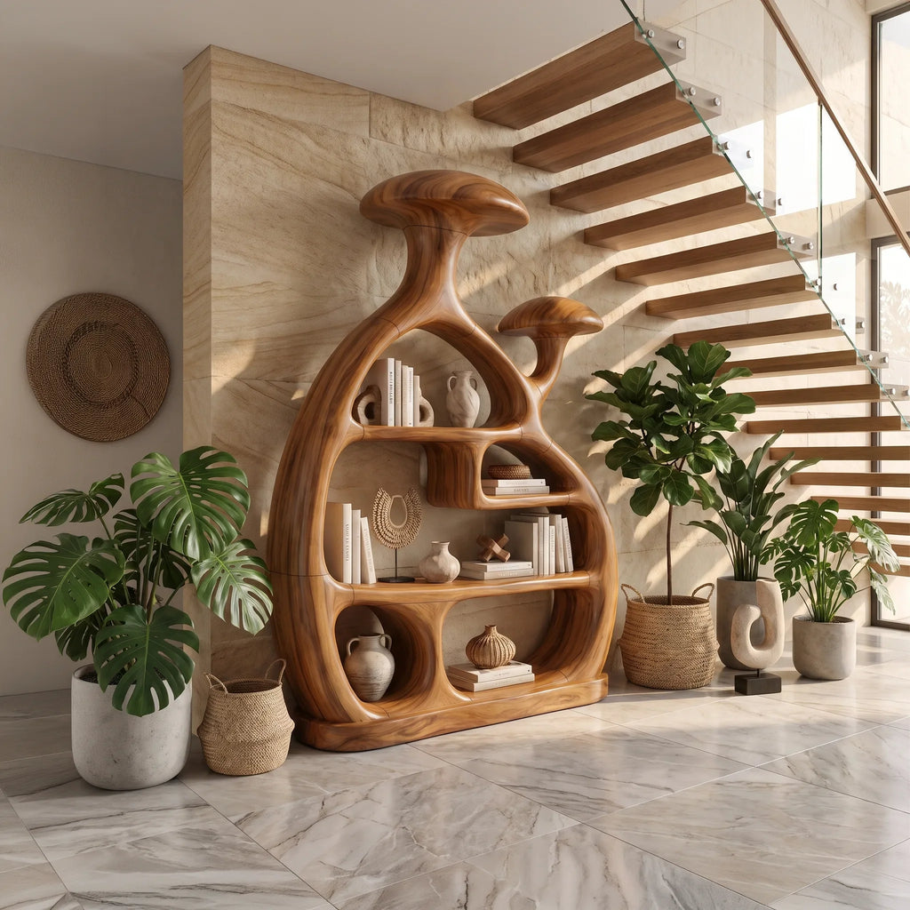 Organic Curved Mushroom Bookshelf Modern Living Room
