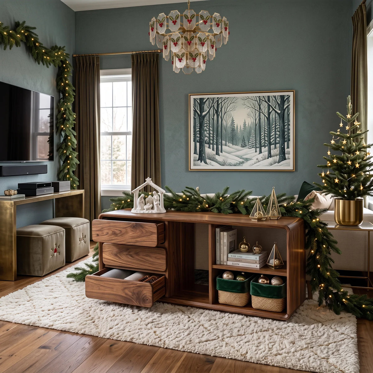 Minimalist Xmas Bedroom Storage Bench Reindeer Decor