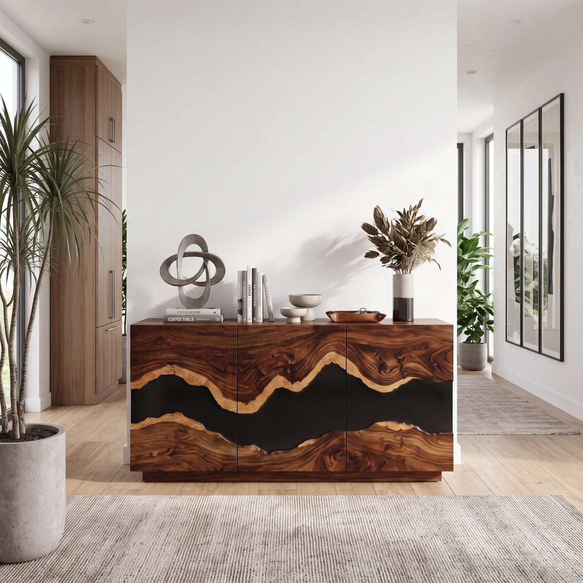 Contemporary Live Edge Sideboard Cabinet Living Room
