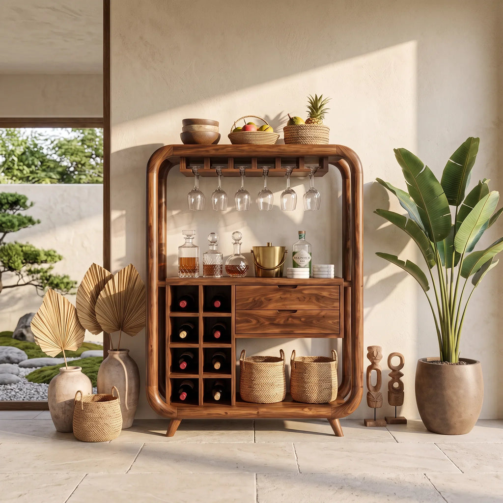 Tropical Bar Cabinet With Wine Storage Resort Home