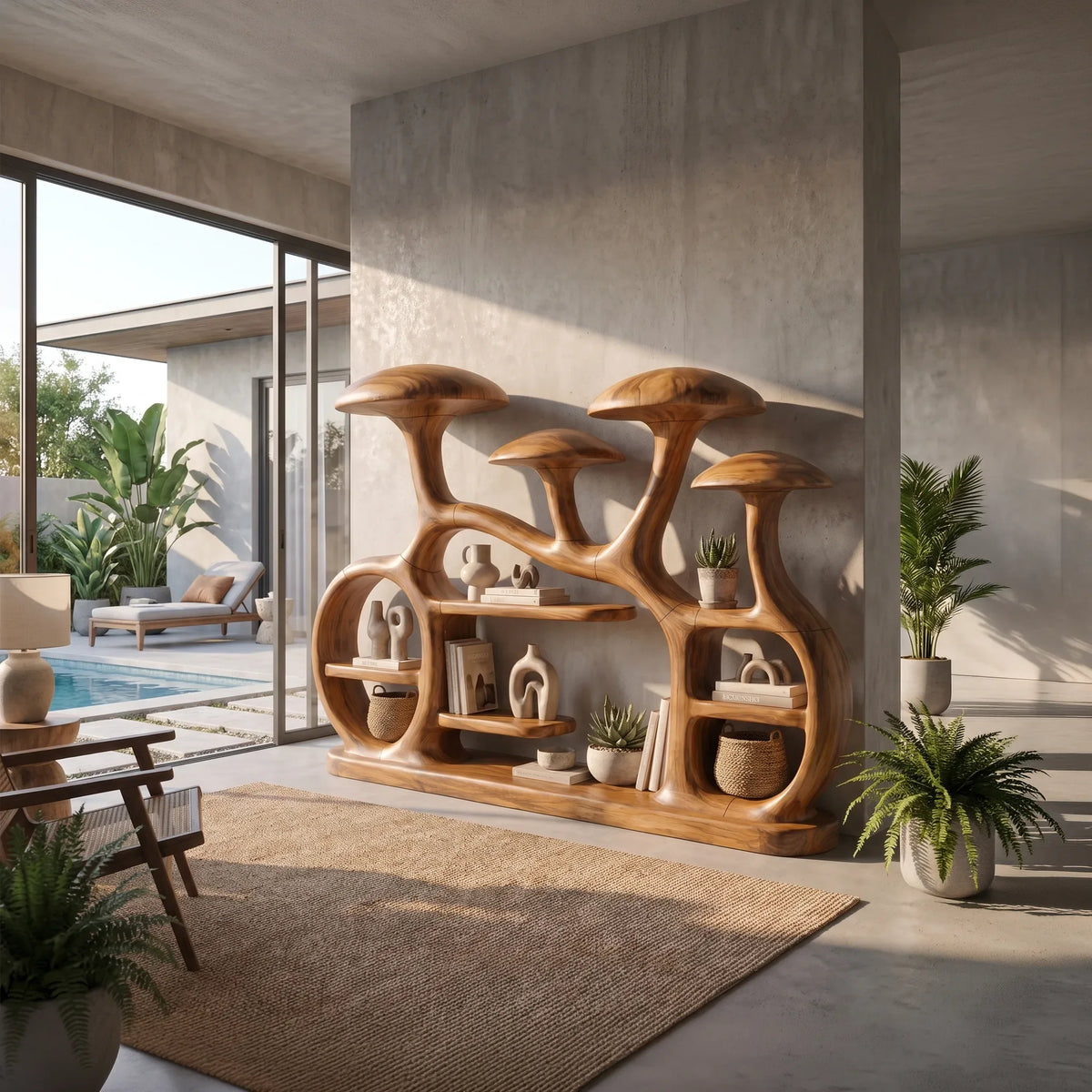 Organic Sculptural Mushroom Bookcase Modern Living Room