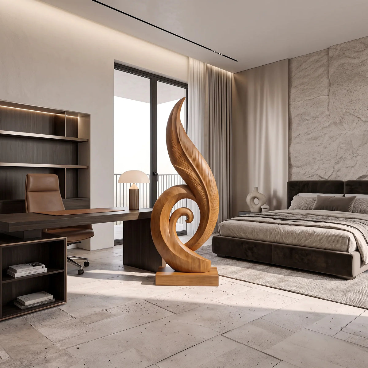 Mid Century Abstract Wood Sculpture For Luxury Living Room