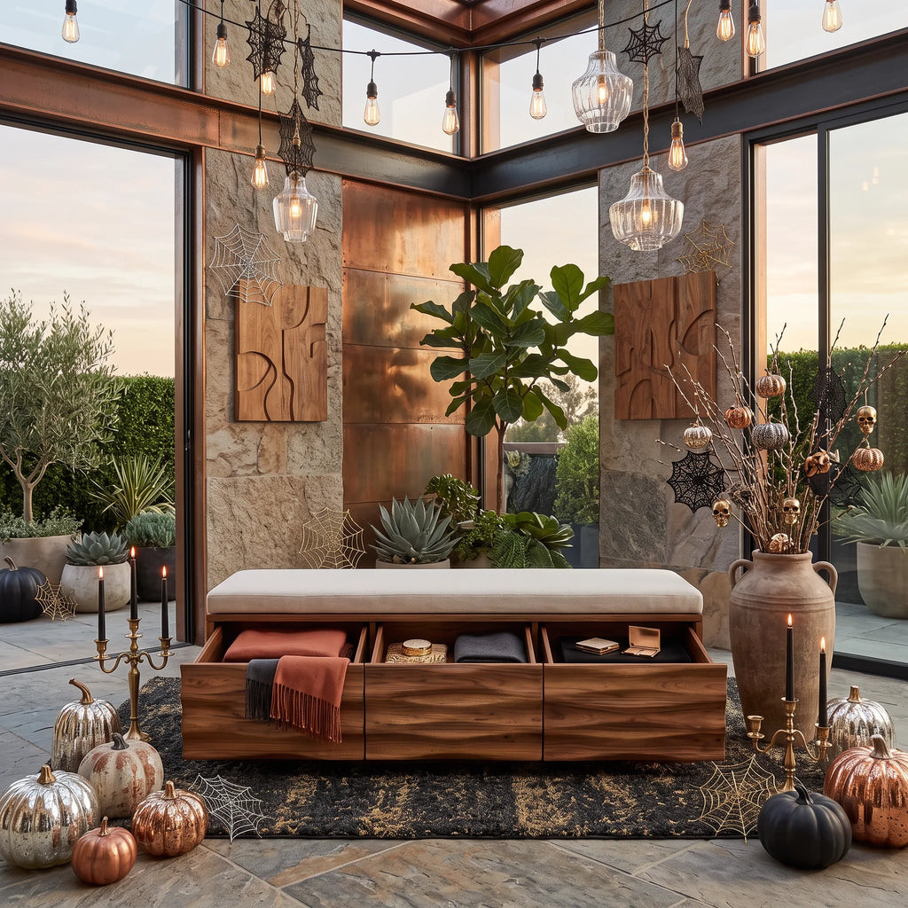 Modern Wave Storage Bench Cushion For Halloween Fall Decor