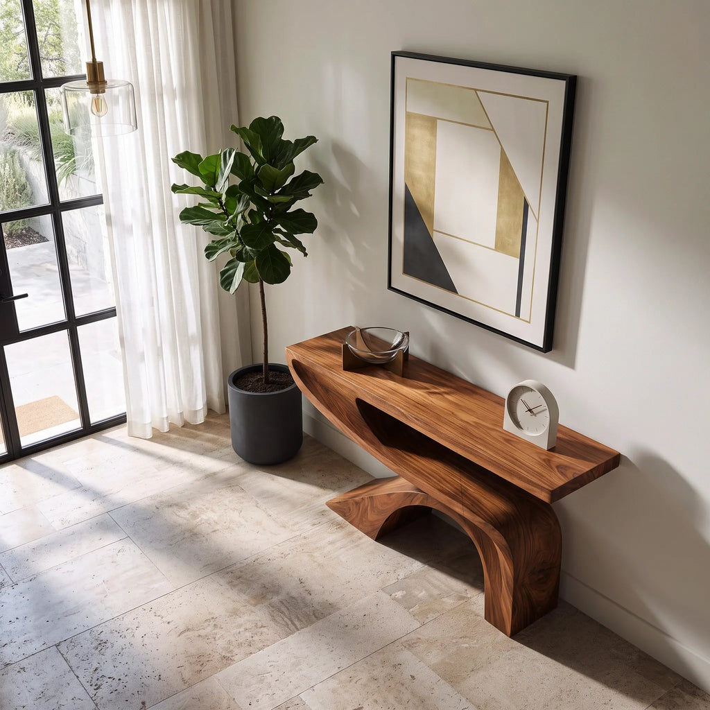 Organic Modern Curved Console Table For Contemporary Entryway