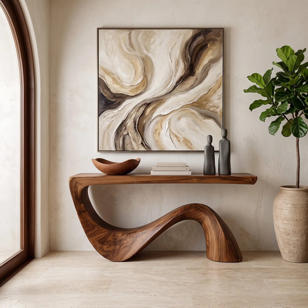 Modern Curved Sculptural Console Table For Contemporary Entryway
