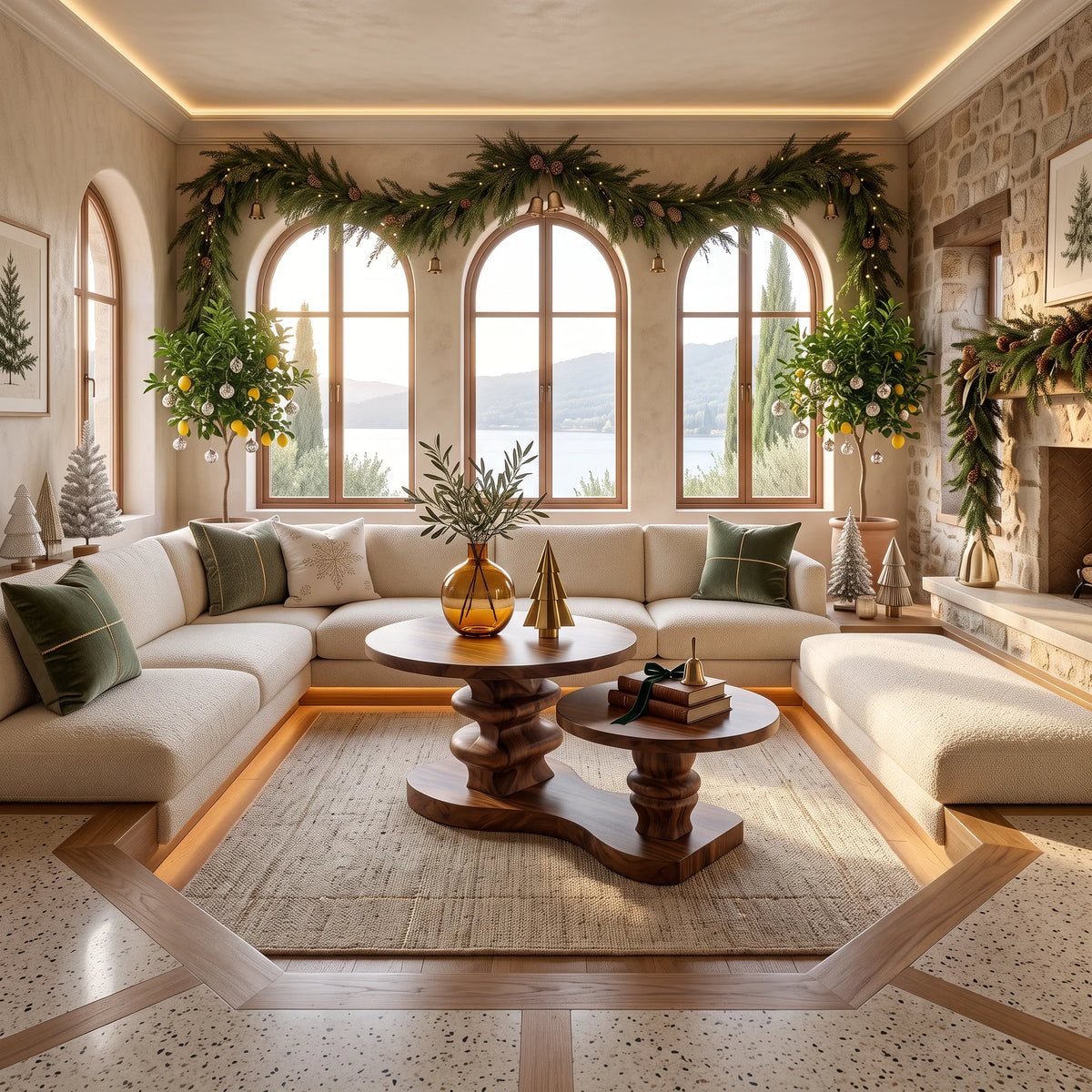 Farmhouse Xmas Round Coffee Table Lake House