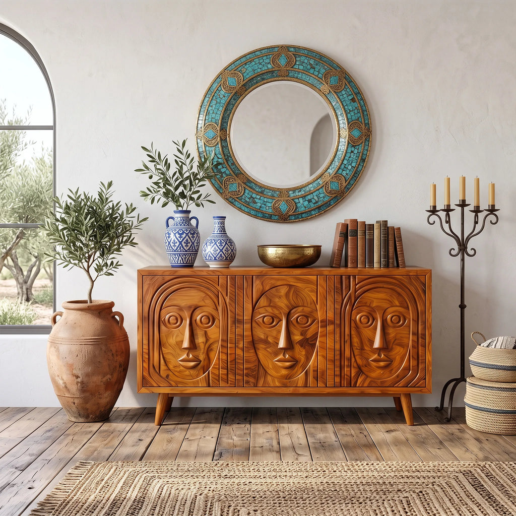 Serene Sideboard Dining Room Sideboard Cabinet Modern Sideboard Triple Face Carving For Dining Room