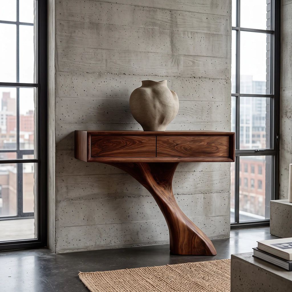 Modern Sculptural Console Table With Drawers For Entryway
