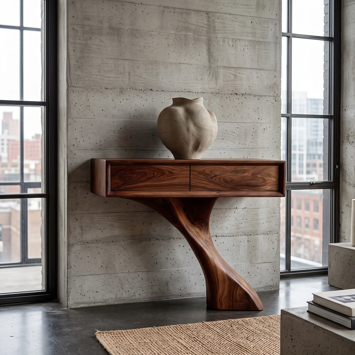 Modern Sculptural Console Table With Drawers For Entryway
