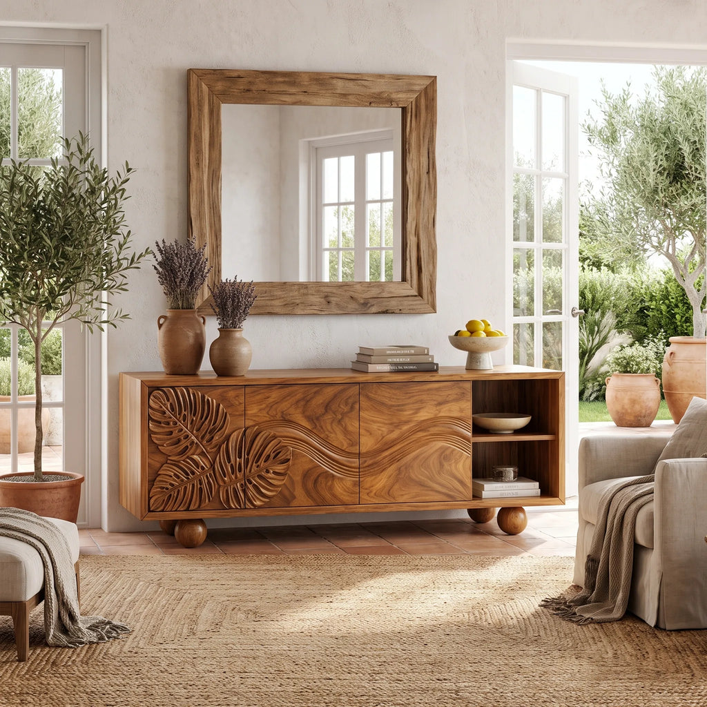 Graceful Sideboard Dining Sideboard Cabinet Buffet Cabinet Leaf Wave Carving For Living Room