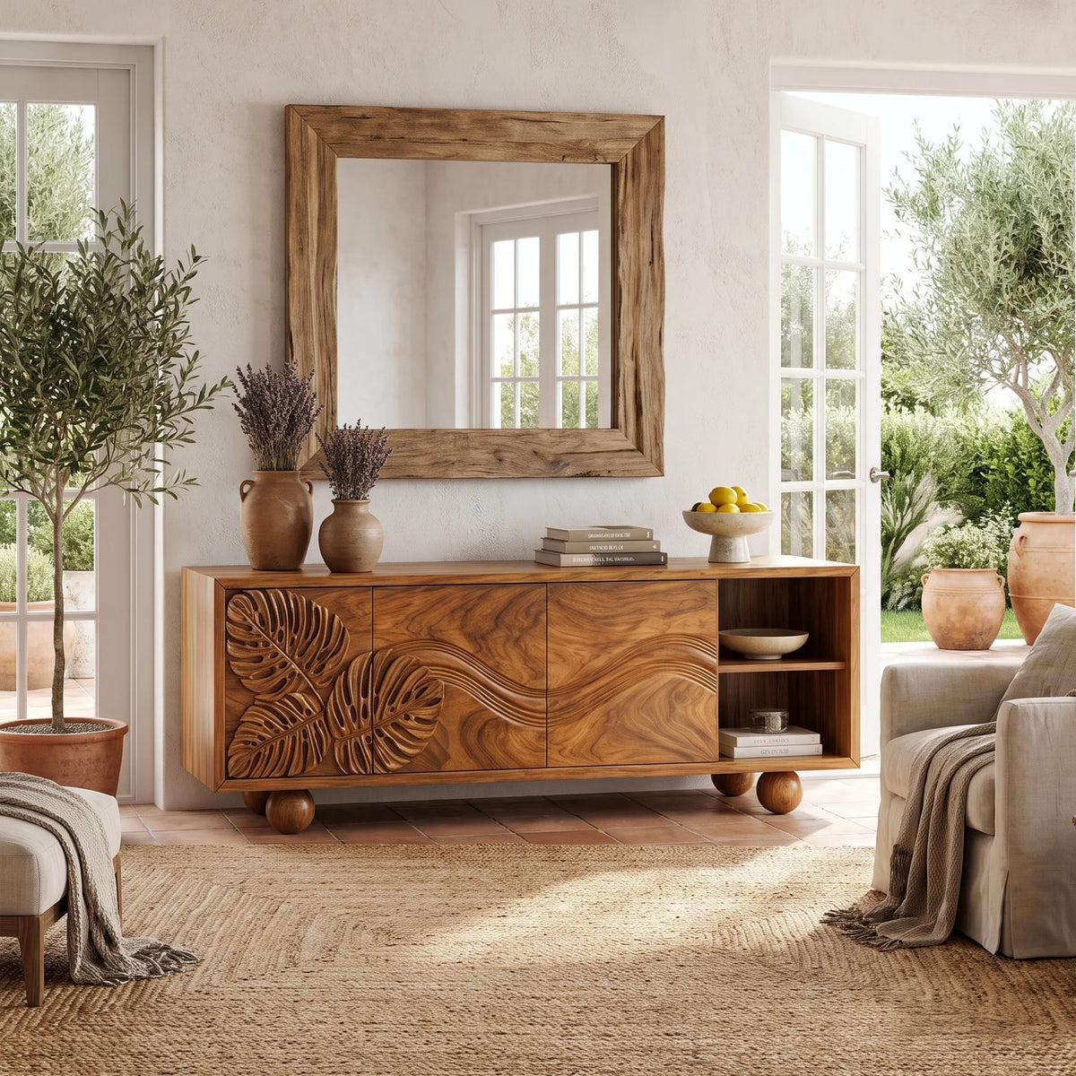 Graceful Sideboard Dining Sideboard Cabinet Buffet Cabinet Leaf Wave Carving For Living Room