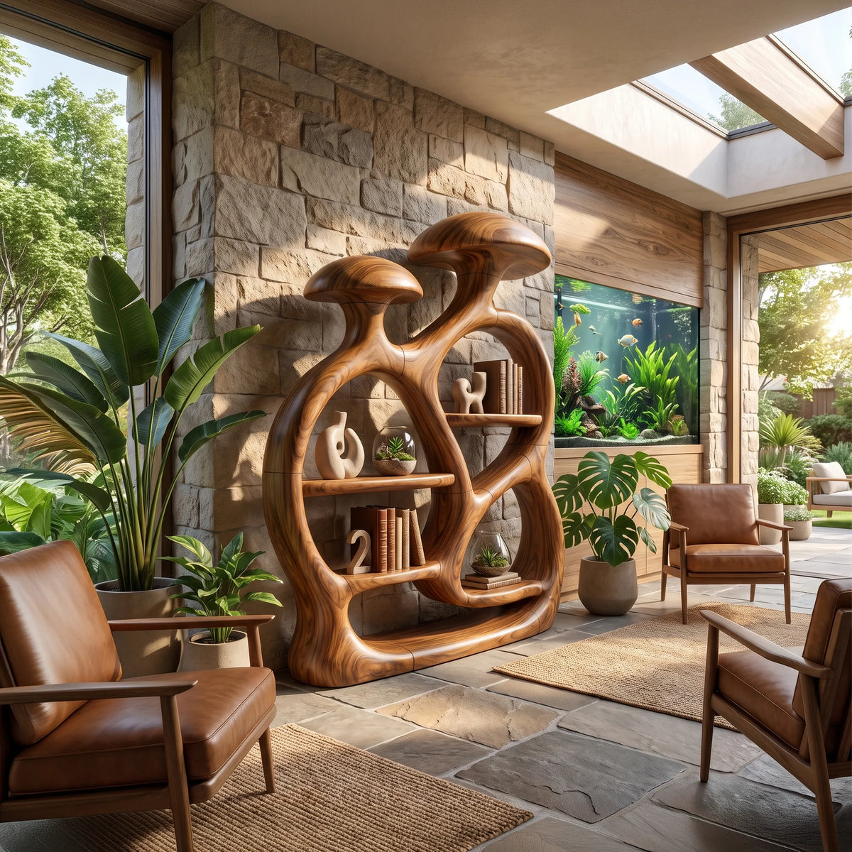 Contemporary Arched Mushroom Bookshelf Open Living Room