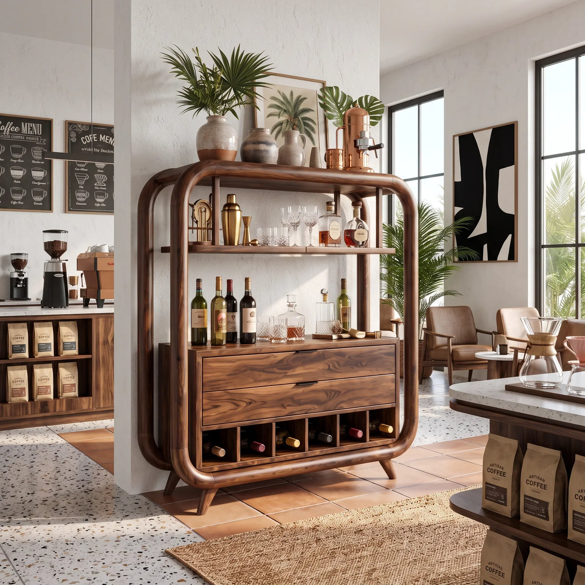 Mediterranean Wine Bar Cabinet Coastal Residence