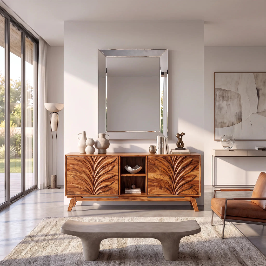 Refined Sideboard Storage Cabinet Modern Sideboard Buffet Cabinet Leaf Carving For Living Room