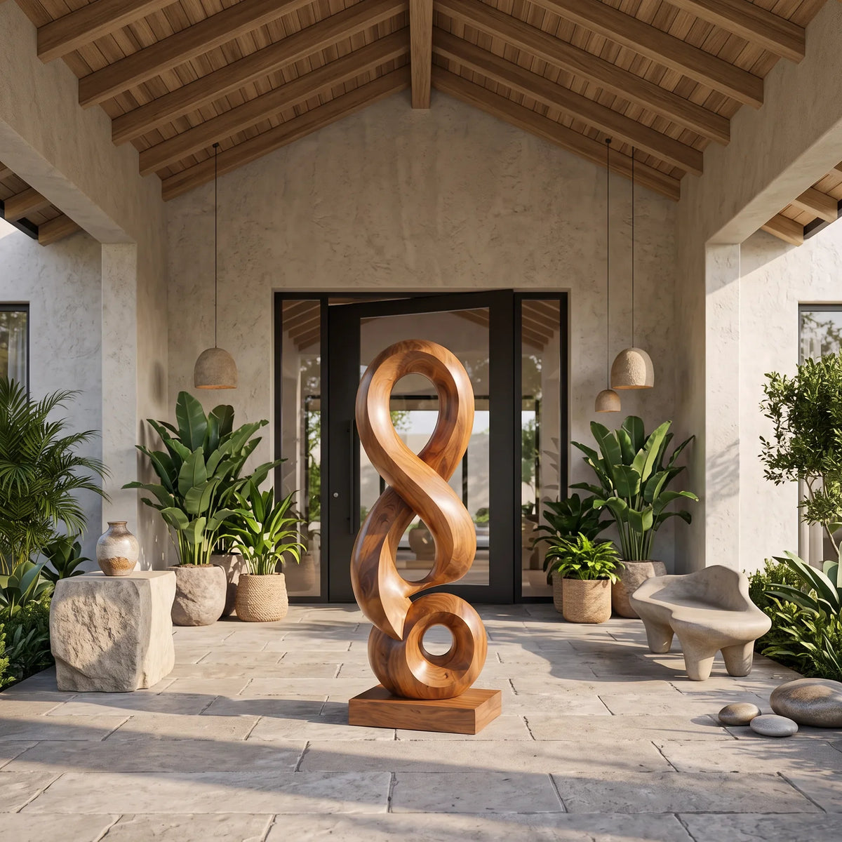 Handcrafted Abstract Wooden Sculpture For Luxury Patio Decor
