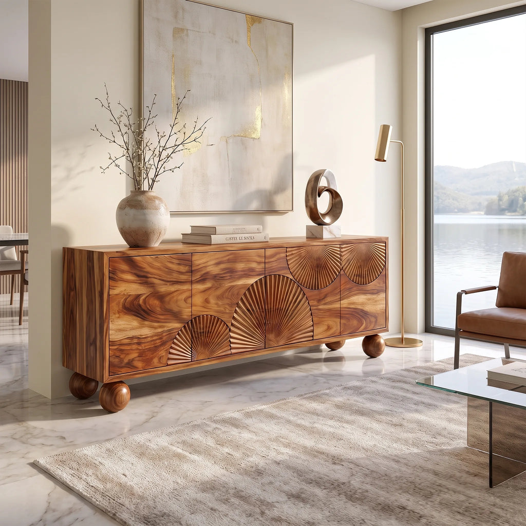 Radiant Sideboard Cabinet Dining Sideboard Buffet Cabinet Fan Carving For Dining Room