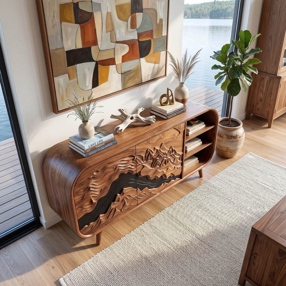 Mid Century Carved Credenza Living Room