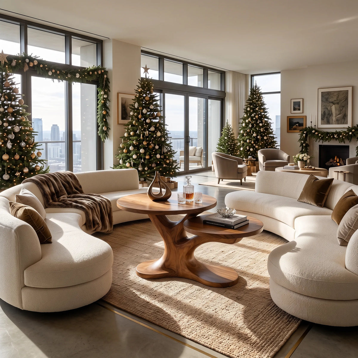 Organic Modern Reindeer Round Coffee Table Holiday Living Room