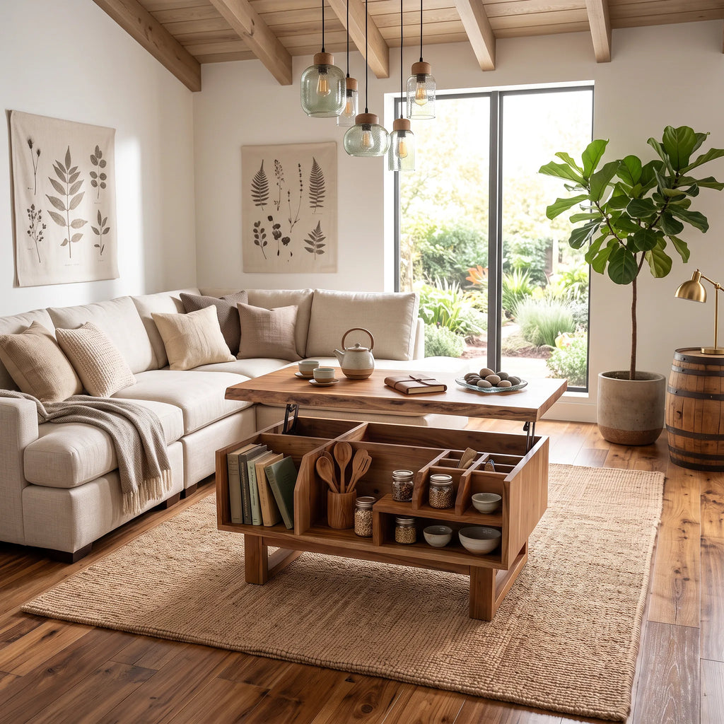 Handcrafted Lift Top Storage Coffee Table Luxury Apartment