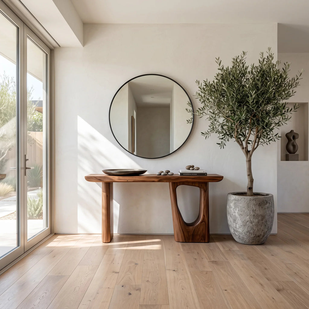 Contemporary Sculptural Console Table With Pedestal Legs For Entryway