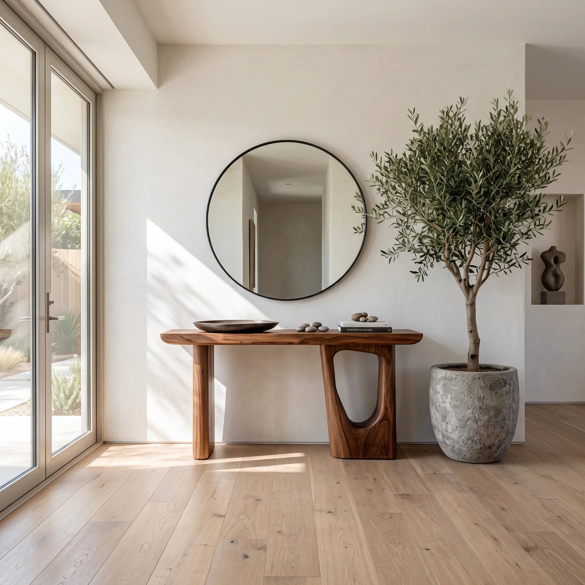 Contemporary Sculptural Console Table With Pedestal Legs For Entryway