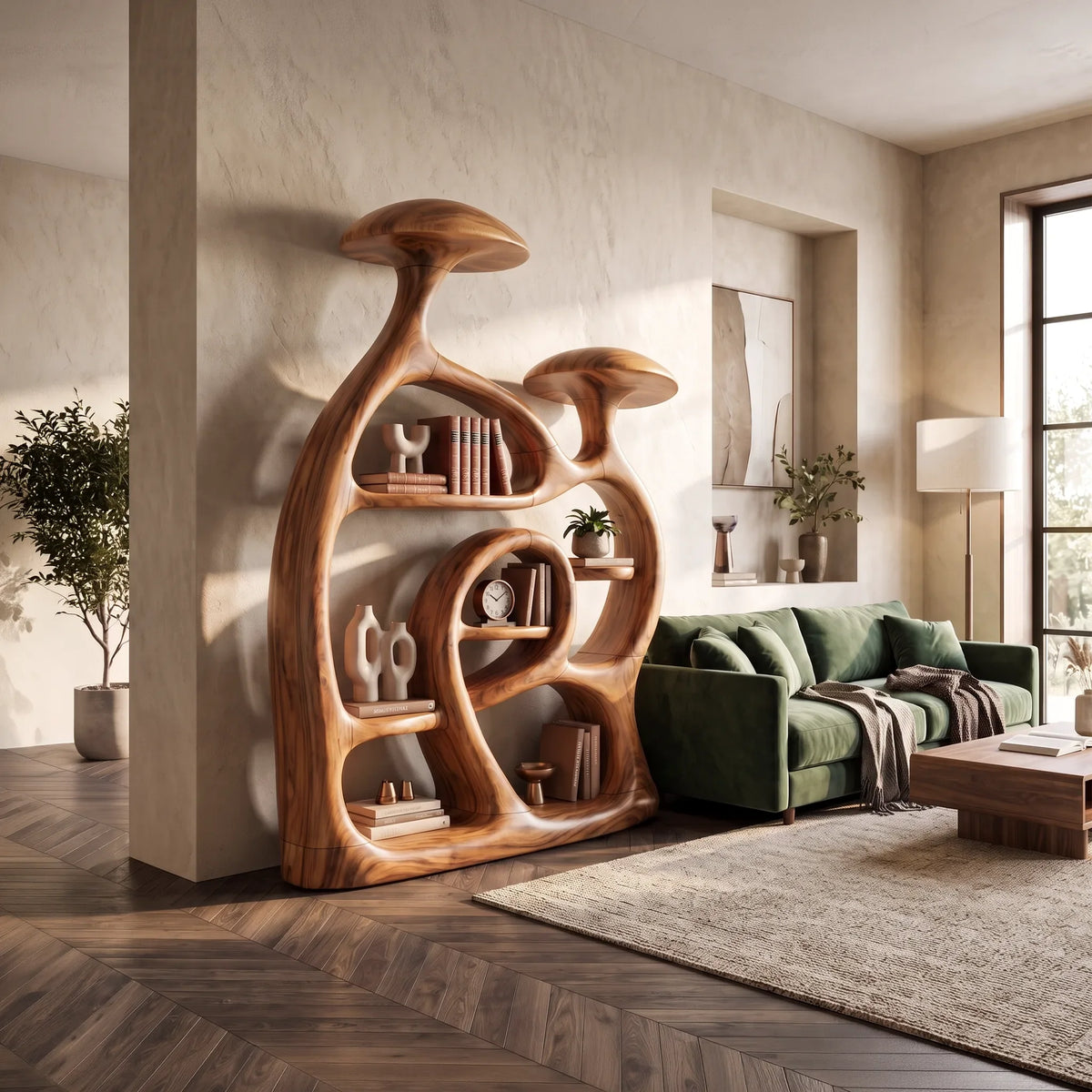 Minimalist Freestanding Mushroom Bookshelf Modern Home Office