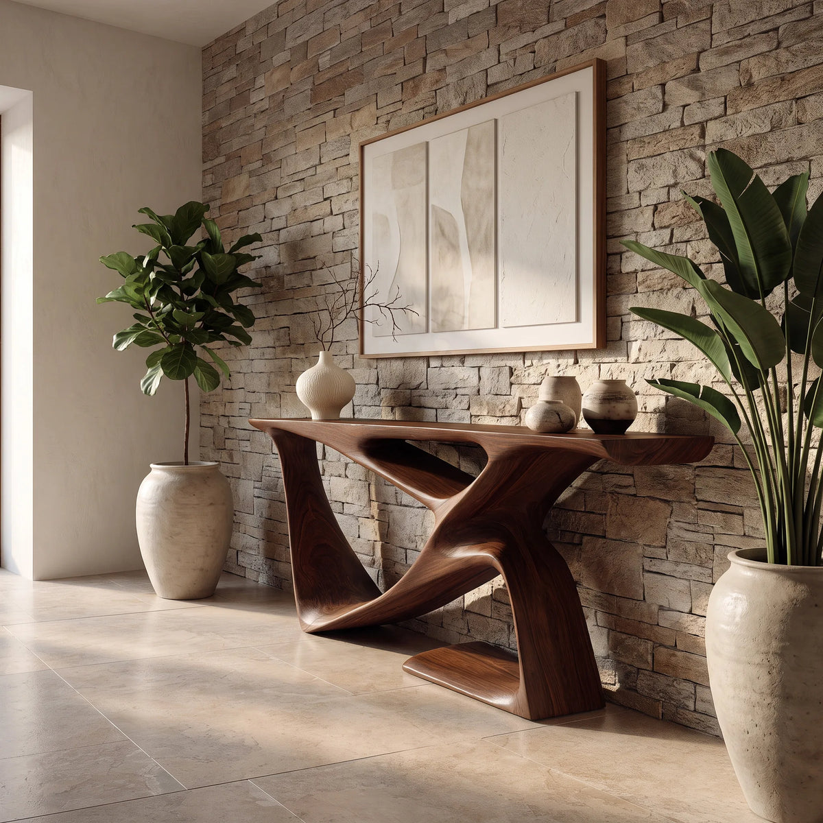 Organic Modern Sculptural Console Table For Contemporary Entryway