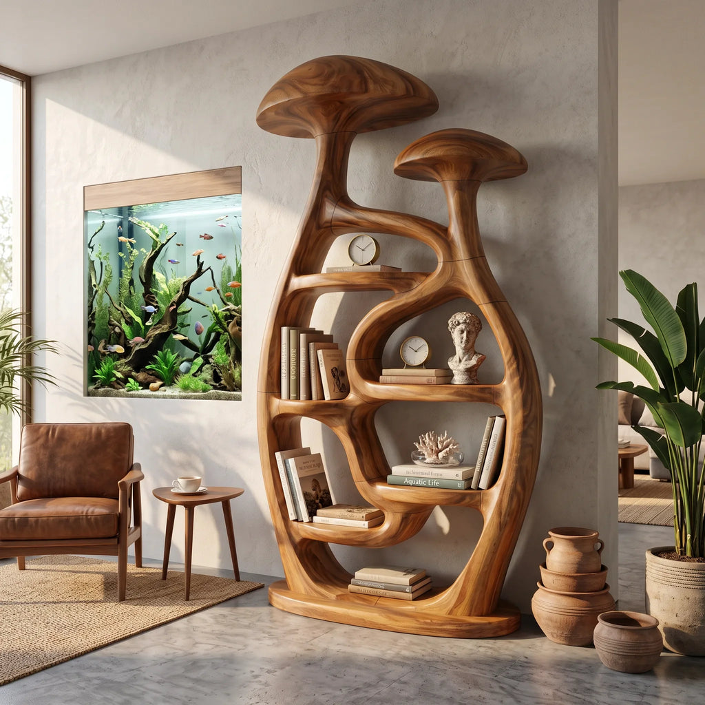 Mid Century Freestanding Mushroom Bookcase Living Room