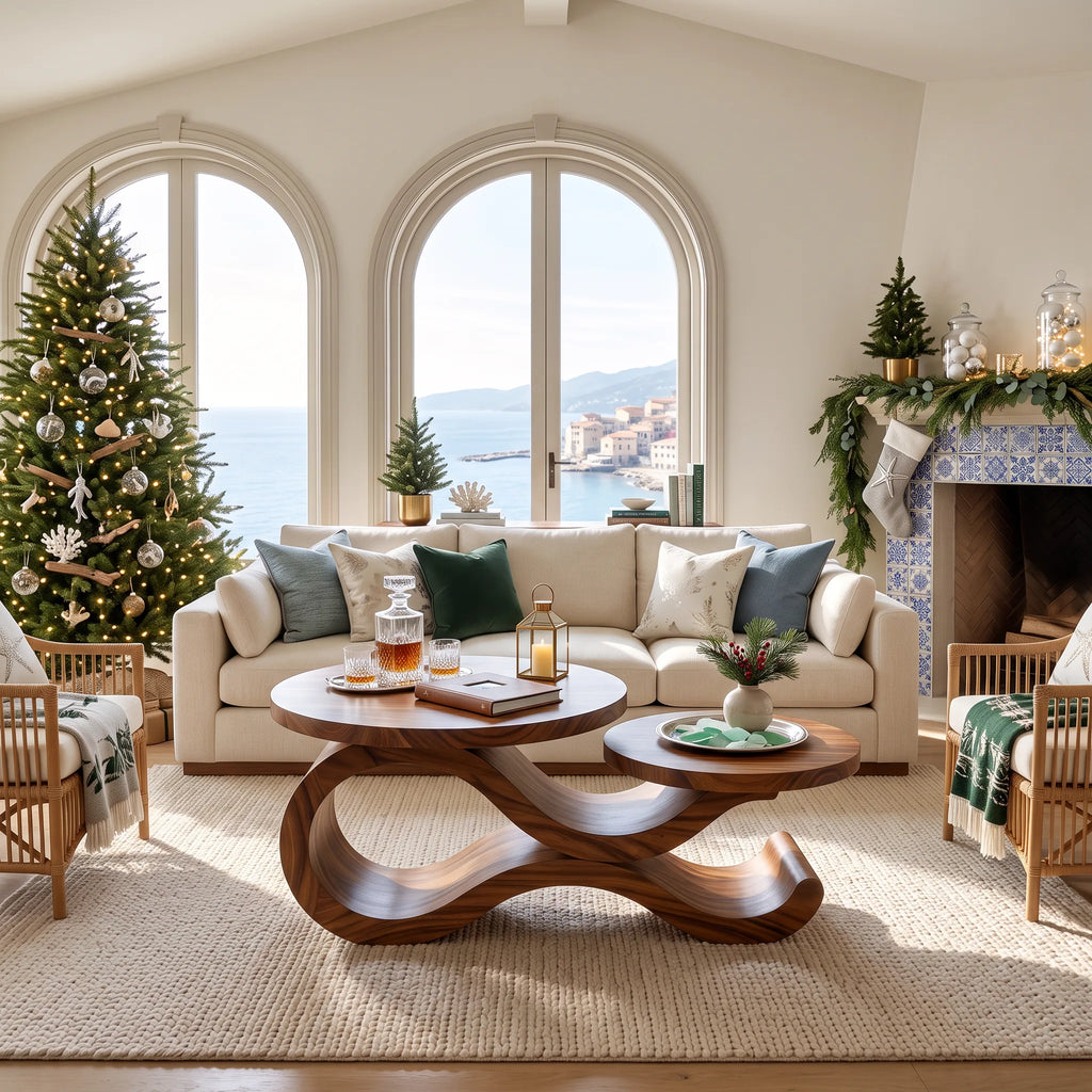 Handcrafted Xmas Round Coffee Table Mediterranean Living Room