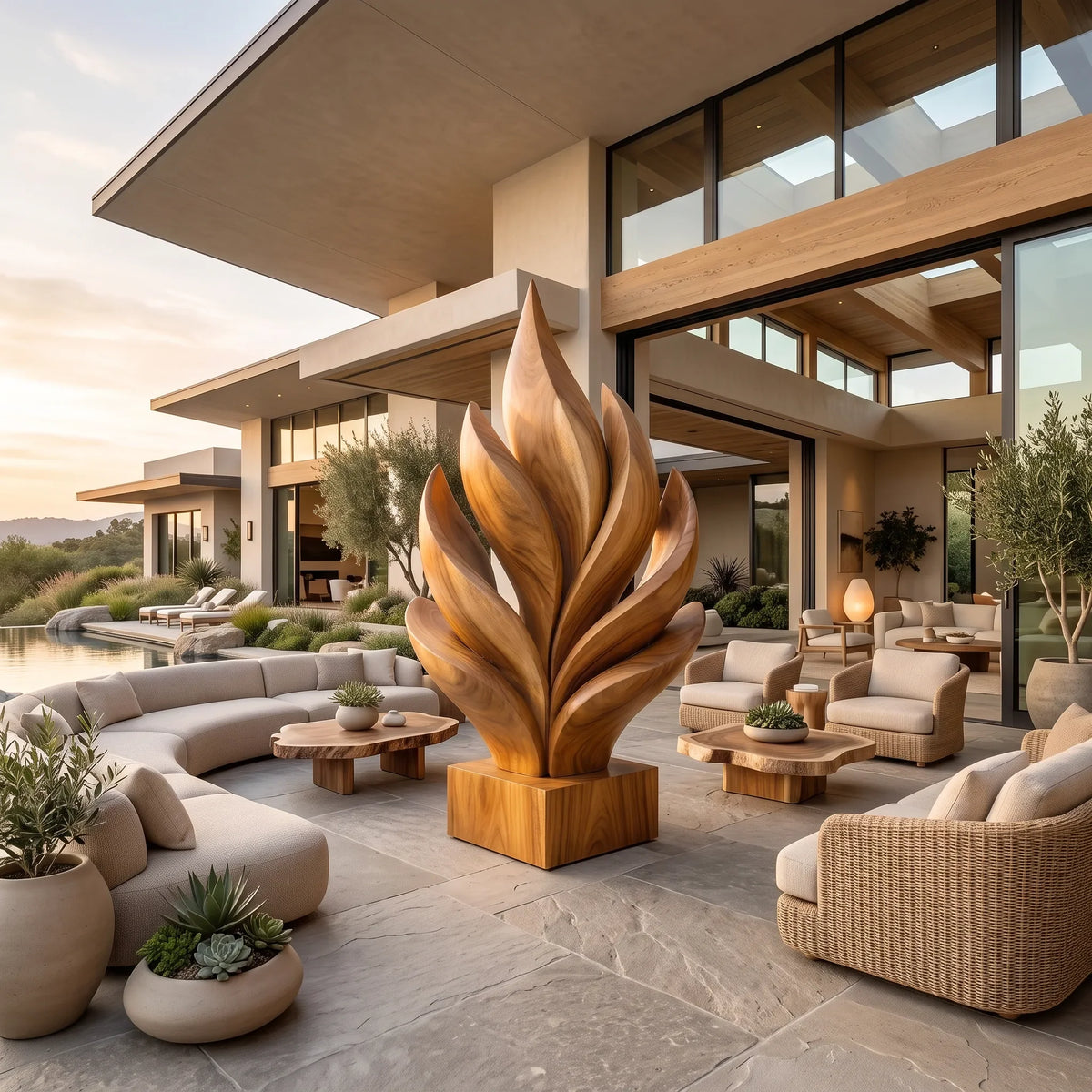 Modern Farmhouse Wooden Leaf Sculpture For Luxury Patio Decor