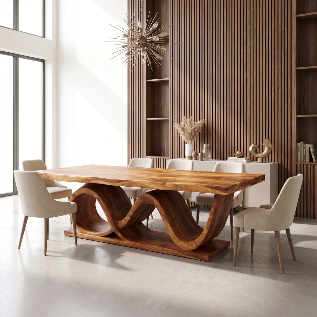 Inviting Dining Table Wooden Dining Table Rectangle Dining Table Wave Base For Dining Room