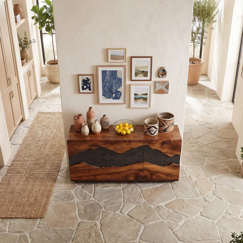 Contemporary Live Edge Buffet Cabinet Living Room