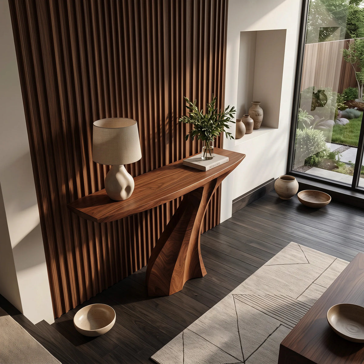 Modern Sculptural Pedestal Console Table For Hallway